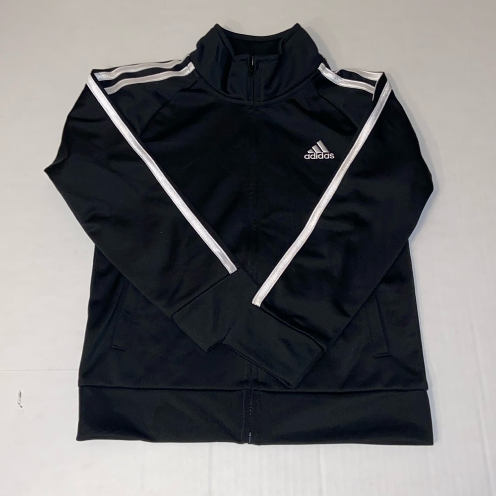 Adidas Kids Size 5 Full Zip Black With White Stripes Sweatsuit Track Jacket